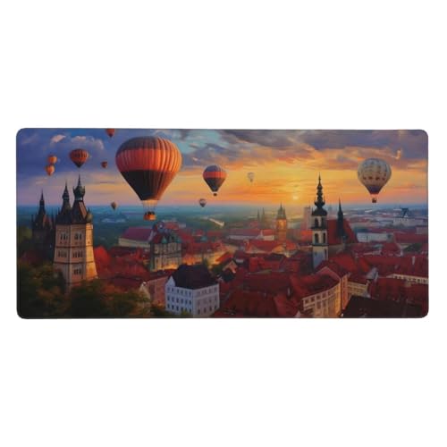 Gaming Mousepad XXL Gelb, Mauspad Heißluftballon Schreibtischunterlage 1200x600x3mm Mauspad Gaming, Rutschfeste Gummibasis, Nahtlose Kantenfür, für Laptop Verbessert Präzision und Geschwindigkei t-694 von wcusmmog