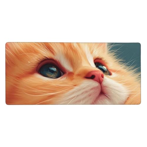 Gaming Mousepad XXL Gelb, Mauspad Katze Schreibtischunterlage 1200x600x3mm Mauspad Gaming, rutschfeste Gummibasis, Nahtlose Kantenfür, für PC Laptop Verbessert Präzision und Geschwindigkei t-1822 von wcusmmog