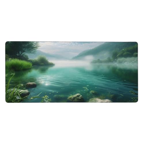 Gaming Mousepad XXL Grün, Mauspad Landschaft Schreibtischunterlage 1600x800x3mm Mauspad Gaming, Rutschfeste Gummibasis, Nahtlose Kantenfür, für PC Laptop Verbessert Präzision und Geschwindigkei t-5736 von wcusmmog