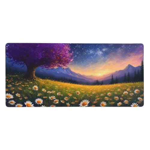 Gaming Mousepad XXL Lila, Mauspad Landschaft Schreibtischunterlage 1600x800x3mm Mauspad Gaming, Rutschfeste Gummibasis, Nahtlose Kantenfür, für PC Laptop Verbessert Präzision und Geschwindigkei t-5664 von wcusmmog