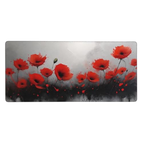 Gaming Mousepad XXL Rot, Mauspad Blumen Schreibtischunterlage 1000x500x3mm Mauspad Gaming, rutschfeste Gummibasis, Nahtlose Kantenfür, für PC Laptop Verbessert Präzision und Geschwindigkei t-3681 von wcusmmog