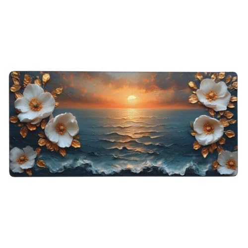 Gaming Mousepad XXL Weiß, Mauspad Wellen Schreibtischunterlage 800x400x3mm Mauspad Gaming, rutschfeste Gummibasis, Nahtlose Kantenfür, für PC Laptop Verbessert Präzision und Geschwindigkei t-5250 von wcusmmog