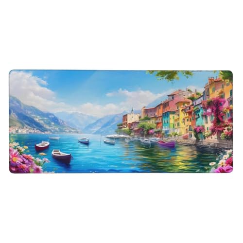 Mauspad XXL 1000x500x3mm, Mousepad Landschaft Schreibtischunterlage Blau Mauspad Gaming, Spezielle Oberfläche Verbessert Präzision und Geschwindigkeit, Mausmatte für PC, Büro, Laptop, Computer t-5853 von wcusmmog