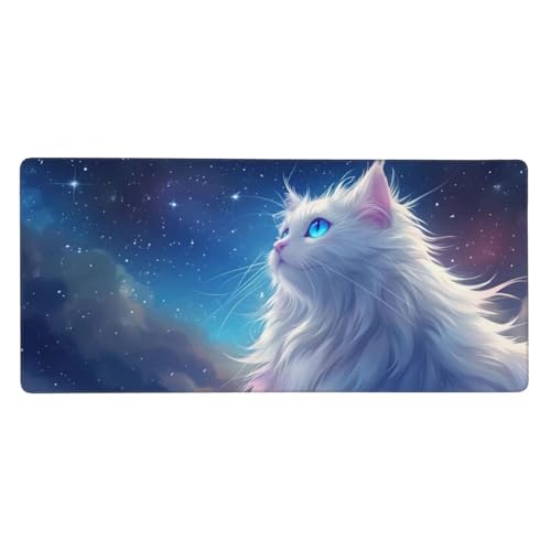 Mauspad XXL 800x400x3mm, Mousepad Katze Schreibtischunterlage Weiß Mauspad Gaming, Spezielle Oberfläche Verbessert Präzision und Geschwindigkeit, Mausmatte für PC, Büro, Laptop, Computer t-2334 von wcusmmog