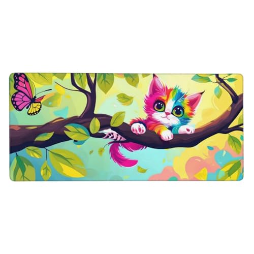 Mauspad XXL 900x400x3mm, Mousepad Katze Schreibtischunterlage Farbe Mauspad Gaming, Spezielle Oberfläche Verbessert Präzision und Geschwindigkeit, Mausmatte für PC, Büro, Laptop, Computer t-2144 von wcusmmog