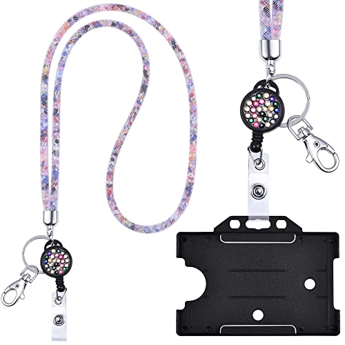 Kristall Lanyard weiß/BUNT mit Ausweis Jojo + ID Kartenhalter schwarz Halskette Schlüsselband mit glitzernden Strasssteinchen Umhängeband von webbomb