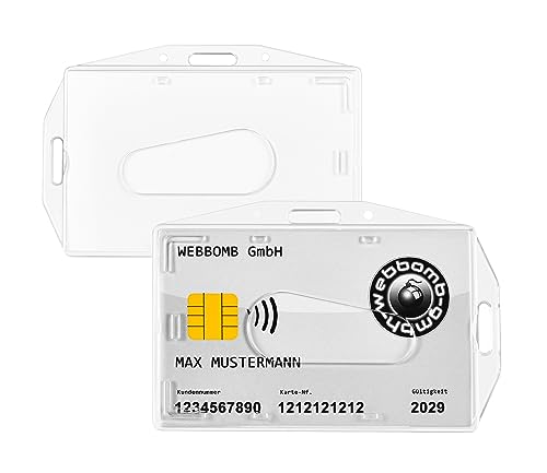 WEBBOMB Ausweishüllen transparent Kartenhalter mit Daumenausschub horizontal und vertikal verwendbar Dual-Use Ausweishalter aus Hartplastik Karten Schutzhülle (2) von webbomb