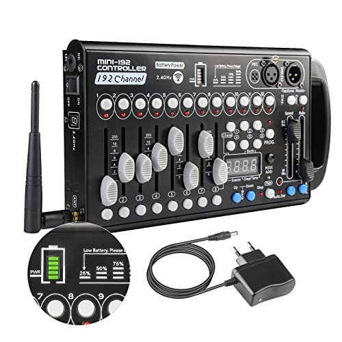 Drahtloser Dmx Controll Lichtmischpult Dmx Controller Eingebaute Batterie 192 Kanäle Dmx Konsole, Wireless Lichtmixer Dmx512 Controller Musikgesteuert Akku Lichtpult Dmx Pult Partylicht Dmx Controler von wecan