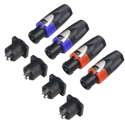 wecan Speakon-Stecker, Nl4fx Speakon-Stecker, Speakons-Kabel, 4-poliger Buchse-zu-Stecker-Konverter, Nl2fx-Lautsprecherstecker mit Drehverschluss (4 Sets Stecker und Buchse) von wecan