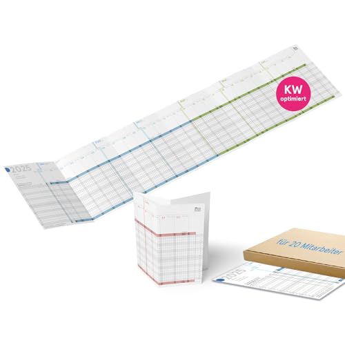 weekview Mitarbeiter Urlaubsplaner farbig A5-Leporello 2025, gefalzt Format 84x20 cm, Personalplaner für Urlaubs- und Projektplanung - 20 Mitarbeiter, Dienstkalender - 12 Monate (2025, 1 Stück) von weekview