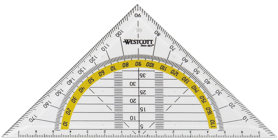 WESTCOTT Geometriedreieck, Hypotenuse: 140 mm, transparent von westcott