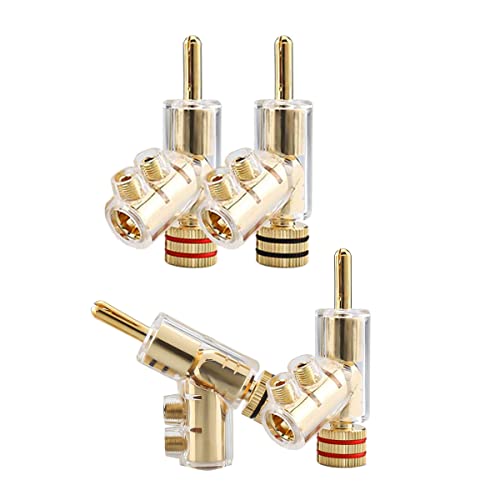 wiianoxd 4 StüCk Bananenstecker 45 Grad Abgewinkelte Bananenstecker Schraubverriegelungsstecker für AV-Receiver, VerstäRker, Lautsprecher Gold von wiianoxd