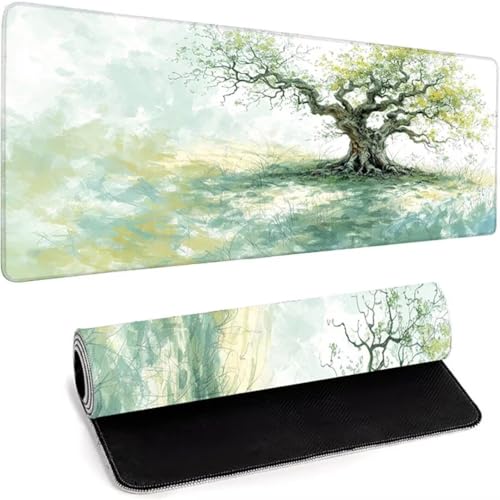 Gaming Mauspad XXL - 1500 x 800 x 3mm - Großes Mousepad Mit VernäHten Kanten - Wasserdicht und rutschfest - Mouse Pad Verbessert Präzision und Geschwindigkeit - für Computer, Grün Baum des Lebens 5-I von wohoaqio