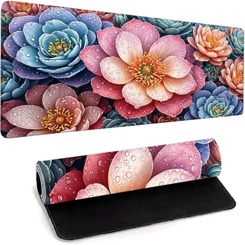 Gaming Mauspad XXL - 600 x 300 x 3mm - Großes Mousepad Mit VernäHten Kanten - Wasserdicht und rutschfest - Mouse Pad Verbessert Präzision und Geschwindigkeit - für Computer, Laptop Rosa Blume 7-9 von wohoaqio