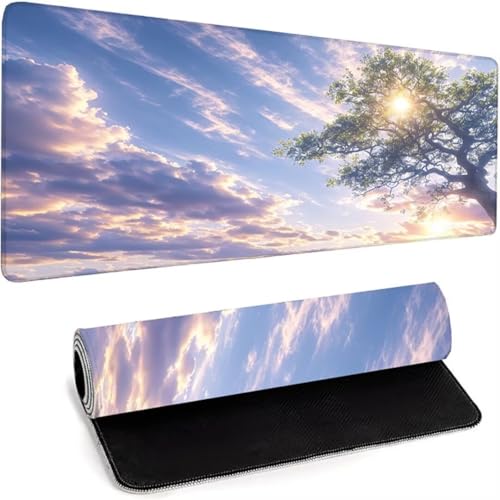 Gaming Mauspad XXL - 800 x 300 x 3mm - Großes Mousepad Mit VernäHten Kanten - Wasserdicht und rutschfest - Mouse Pad Verbessert Präzision und Geschwindigkeit - für Computer, Laptop Blau Baum H-9 von wohoaqio