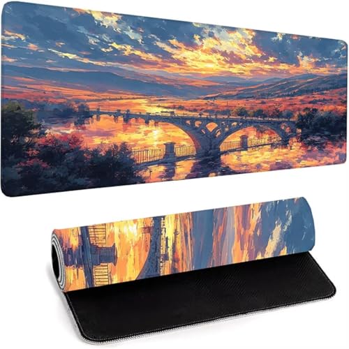 Mauspad XXl 800 x 300 x 3mm, Gaming Maus Pad Mit Rutschfeste Gummiunterseite, Wasserdichte Ultraglatte Waschbar Mouse Pad für Kabellose Maus Laptop Pc Büro Zuhause Arbeiten Spiele Blau Landschaft B-1 von wohoaqio