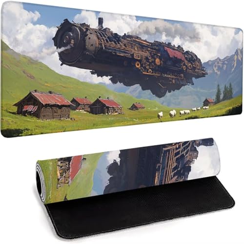 Mauspad XXl 800 x 300 x 3mm, Gaming Maus Pad Mit Rutschfeste Gummiunterseite, Wasserdichte Ultraglatte Waschbar Mouse Pad für Kabellose Maus Laptop Pc Büro Zuhause Arbeiten Spiele Grün Landschaft 7-2 von wohoaqio