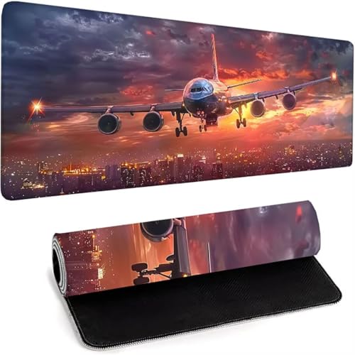 Mouse Pad, Computer-Mauspad Mit Wasserdicht Anti Rutsch-Gummiboden, Leichtes Gleiten, Spritzwassergeschützt, Langlebige Materialien, Frisches, Modernes Design - 600 x 300 x 3mm Gelb Flugzeug U-C von wohoaqio