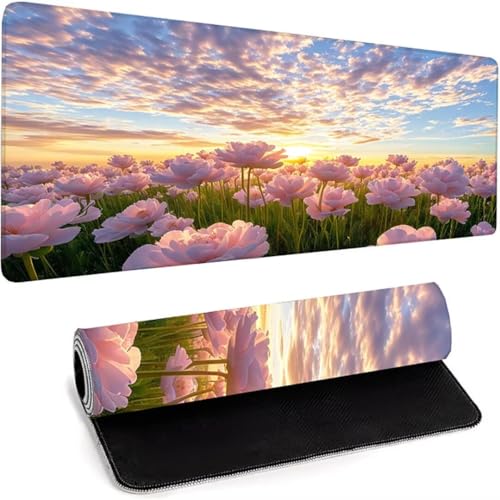 Mouse Pad, Gaming Mauspad, Computer-Mauspad Mit Anti-Rutsch-Gummiboden, Leichtes Gleiten, Spritzwassergeschützt, Langlebige Materialien, Frisches, Modernes Design - 1200 x 600 x 3mm Rosa Blume 8-3 von wohoaqio