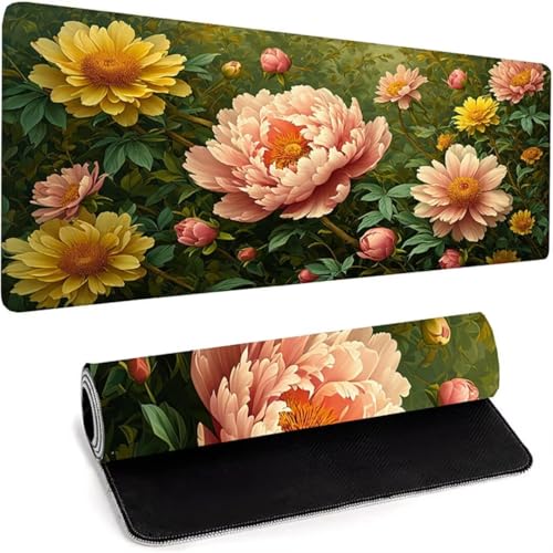 Weiches Mauspad 1200 x 600 x 3mm für Alle Maustypen (Kugel, Optisch, Laser) Gaming Mousepad Groß Mit Stark Haftender Unterseite für Optimalen Halt, Geeignet für Computer, Laptops, Gelb Blume 9-H von wohoaqio