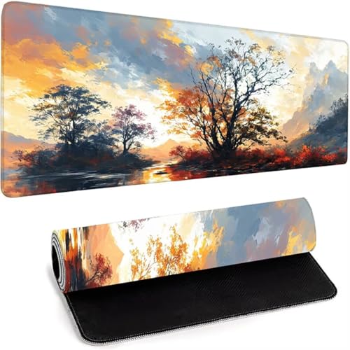 XXL Gaming Mauspad 600 x 300 x 3mm - XXL Mousepad - Tischunterlage Large Size - Verbessert Präzision und Geschwindigkeit, rutschfeste Gummibasis, Geeignet für Jungen, Männergeschenke Rot Baum D-A von wohoaqio