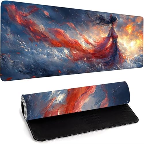 XXL Gaming Mauspad 800 x 300 x 3mm - XXL Mousepad - Tischunterlage Large Size - rutschfeste Gummibasis - Verbessert Präzision und Geschwindigkeit, für Computer Professionelle Gamer Rot Frau 7-E von wohoaqio