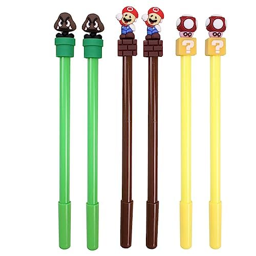 wopin 6 Stück Mario Gel Ink Pen, Mario Gel Stifte,Schwarze Gel Tintenstifte,Cartoon Gelschreiber 0.5mm, für Schule Büro Supplies Kreative Schreibwaren von wopin