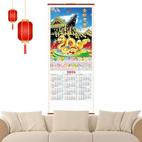 wqibq Chinesische Wandkalender 2025,Chinesischer Kalender 2025,Mondkalender für das Jahr der Schlange - Frühlingsfest-Rollenkalender, chinesische Neujahrsdekorationen von wqibq