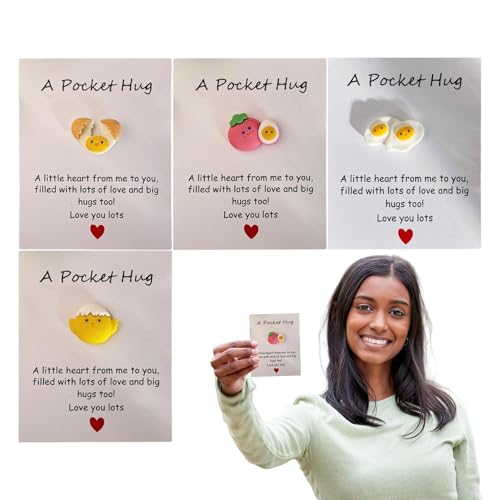 wqibq Pocket Hug Cards Bulk,Lustige positive Grußkarten | Kleines Segens-Andenken-Positive-Energie-Kartenset 4X - Harz-Ei-Handyhüllen-Dekorationsset „Love You“-Grußkarte für Mama von wqibq