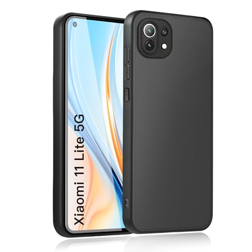 wsiiroon Hülle für xiaomi 11 lite 5G Handyhülle, Upgraded Kameraschutz, Stoßfest Kratzfest, Fingerabdruck, Anti-Rutsch Fallschutz Schutzhülle, Unterstützt kabelloses Laden für 11 lite Case (Schwarz) von wsiiroon