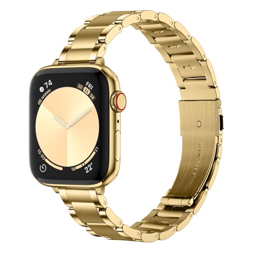 wutwuk Schmales Armband Kompatibel mit Apple Watch Armband 42mm 41mm 40mm 46mm 45mm 44mm Gold Damen Einstellbares Edelstahlarmband für iWatch 10/9/8/7/6/5/4/3/2/1/SE/Ultra Frauen von wutwuk