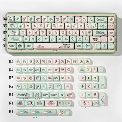 xbiez 1 Set Tastenkappen, milchgrünes Schwein, PBT-Tastenkappen, Farbsublimation, für 60/64/84/98/108 mechanische Tastaturen von xbiez