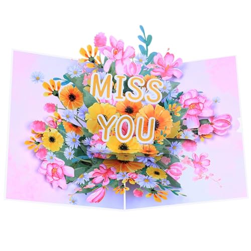 xbiez Miss You Popup Karte 3D Blumengrußkarten für Frauen mit Notizkarte und Umschlag für jeden Anlass Mütter Valentinstag von xbiez