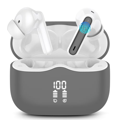 Bluetooth Kopfhörer, Kopfhörer Kabellos Bluetooth 5.3 In Ear Kopfhörer mit 4 ENC Mic, Kabellose Kopfhörer Tiefer Bass 40Std Wireless Earbuds Noise Cancelling, IP7 Wasserdicht, LED-Anzeige, Dunkelgrau von xinwld