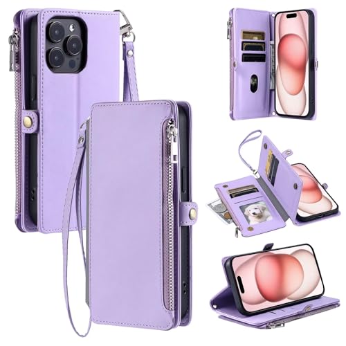 xinyunew Handyhülle Kompatibel mit Samsung Galaxy A06 Hülle Premium Lederhülle Reißverschluss Wallet PU Klappbar Flip Case Tasche Magnet Kartenfach Standfunktion Schutzhülle Lila von xinyunew