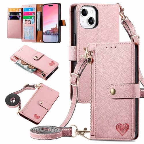 xinyunew Handyhülle für Honor 50 Lite/Huawei nova 8i Hülle Klappbar Klapphülle Schutzhülle mit Kartenfach RFID Reißverschluss Handy Tasche Leder Flip Case Cover Handytasche Frauen - Rosa von xinyunew