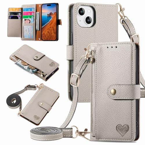 xinyunew Handyhülle für Honor Play6T Pro Hülle Klappbar Klapphülle Schutzhülle mit Kartenfach RFID Reißverschluss Handy Tasche Leder Flip Case Cover Handytasche Frauen - Grau von xinyunew