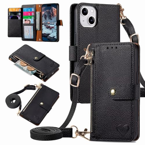 xinyunew Handyhülle für Motorola Edge 20 Lite/Edge 20 Fusion Hülle Klappbar Klapphülle Schutzhülle mit Kartenfach RFID Reißverschluss Handy Tasche Leder Flip Case Cover Handytasche Frauen - Schwarz von xinyunew