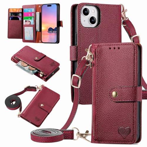 xinyunew Handyhülle für Oppo Reno8 Hülle Klappbar Klapphülle Schutzhülle mit Kartenfach RFID Reißverschluss Handy Tasche Leder Flip Case Cover Handytasche Frauen - Rot von xinyunew