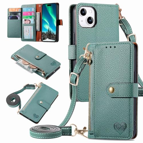 xinyunew Handyhülle für Realme Note 50 Hülle Klappbar Klapphülle Schutzhülle mit Kartenfach RFID Reißverschluss Handy Tasche Leder Flip Case Cover Handytasche Frauen - Grün von xinyunew