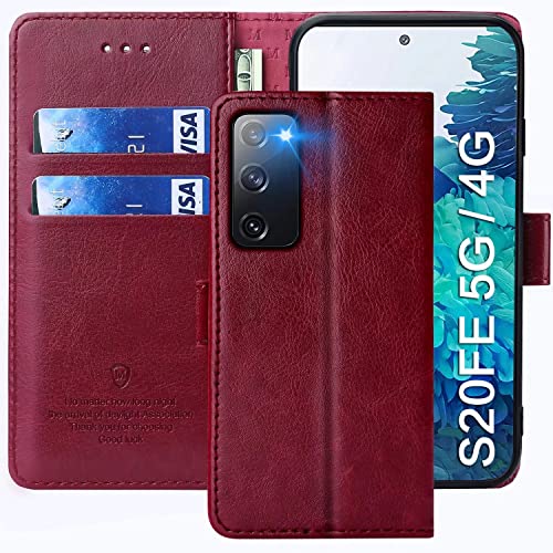 xinyunew Handyhülle für Samsung Galaxy S20 FE Hülle, Premium Leder Klapphülle [Kartenschlitzen] [Magnetverschluss] [Standfunktion] kompatibel mit Samsung Galaxy S20 FE Schutzhülle, Rot von xinyunew