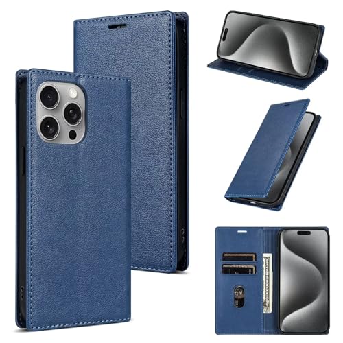 xinyunew Handyhülle für iPhone 16 Hülle Premium Lederhülle Klappbar Flip Case Tasche Magnetverschluss Kartenfach Standfunktion Schutzhülle für iPhone 16 - Blau von xinyunew