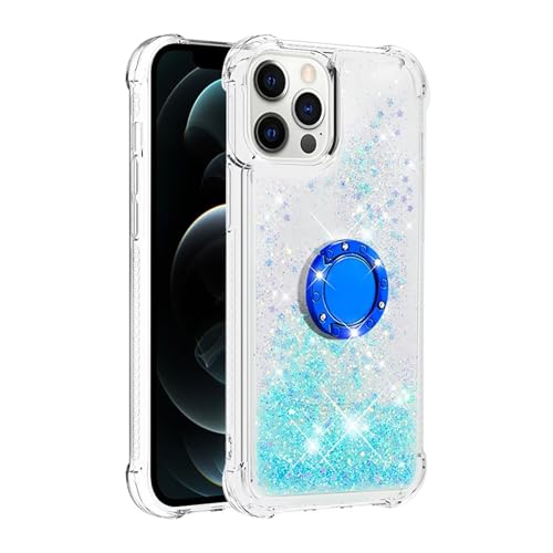 xinyunew Ständer für iPhone 16 Hülle, Mädchen Frauen Glitzer Handyhülle mit Ring Halter Ständer Schutzhülle für iPhone 16 Case Cover - Light Blue von xinyunew