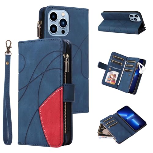 xinyunew Wallet Case für Xiaomi Redmi Note 14 Pro 5G,Leder Flip Folio Stand View Cover mit 9 Kartenfächern/Handschlaufe Xiaomi Redmi Note 14 Pro 5G Handyhülle -Blau von xinyunew