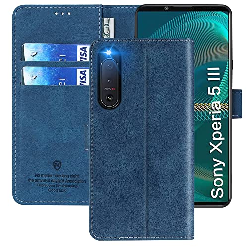 xinyunew Wallet Serie Handyhülle für Sony Xperia 5 III Hülle Leder Flip Case Cover Schutzhülle für Sony Xperia 5 III Tasche, Blau von xinyunew