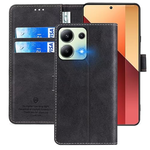 xinyunew Wallet Serie Handyhülle für Xiaomi Redmi 12 4G/Xiaomi Poco M6 PRO 5G Hülle Leder Flip Case Cover Schutzhülle für Xiaomi Redmi 12 4G/Xiaomi Poco M6 PRO 5G Tasche, Schwarz von xinyunew