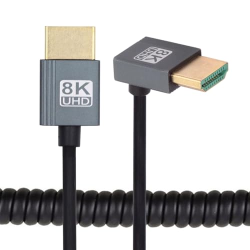 xiwai Abgewinkelter HDMI 2.1-Stecker auf HDMI-Stecker, Stretch-Spiralkabel, 90 Grad, 8 K, 60 Hz, 100 cm, für Monitor, HDTV, Computer, Laptop von xiwai