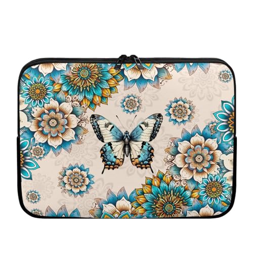 xixirimido Laptoptasche mit Boho-Blumen- und Schmetterlings-Aufdruck, mit Reißverschluss, ohne Griff, leicht, Notebook-Tasche von xixirimido