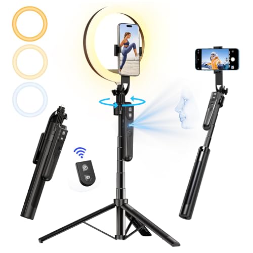 yAyusi 360° Drehung Automatischer Gesichtsverfolgung Stativ mit Ringlicht,180CM Telefonstativ Selfie Stick mit Fernbedienung, Telefonstativ mit Bewegungssensor für Live-Stream/Videoaufnahme (3 Farben) von yAyusi