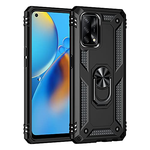 yanzi Kompatibel mit Oppo A74/F19 Smartphone Hülle(Schwarz)+3D Displayschutzfolie[Militär-Stoßfeste]-[Ständer] Schutzhülle Rugged Kratzfest Bumper Handyhülle für Oppo A74-2021 von yanzi